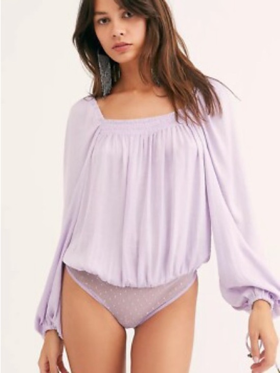 Intimately By Free People Tops - Intimately Free People Off-Shoulder Blouson Bodysuit Mauve Long Sleeve Smocked M